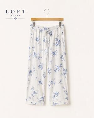 LOFT Sleep Floral Capri Pajama Pants Blue White Modal Lounge Medium